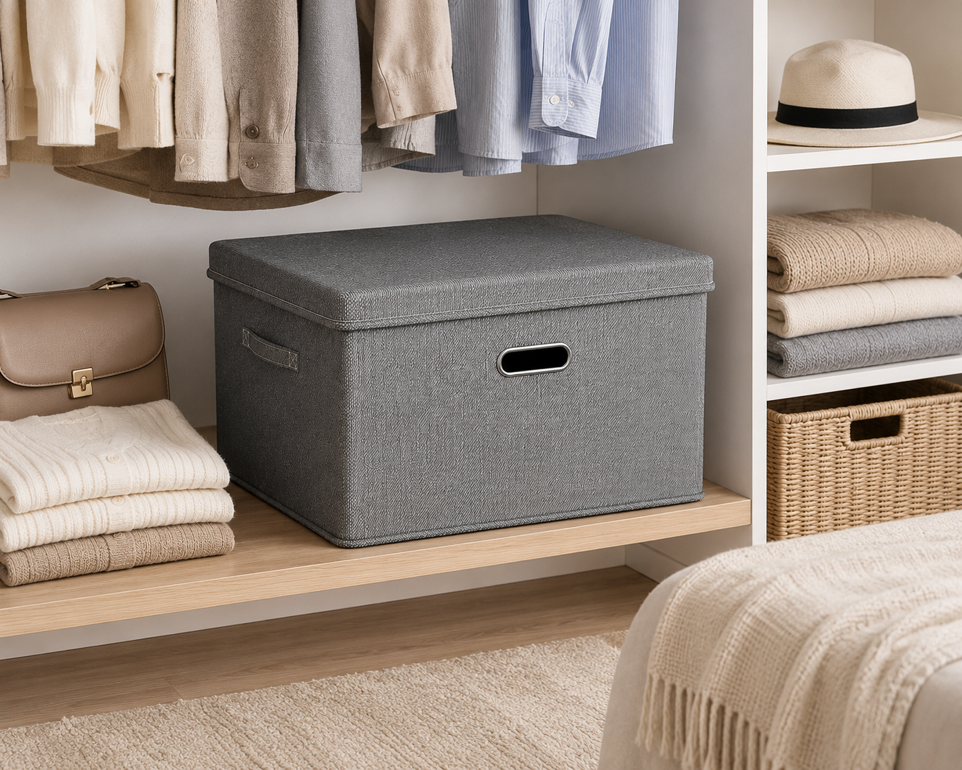 Gray Foldable Storage Box with Lid