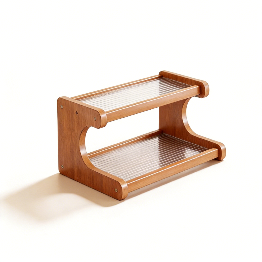 Two-Tier Rainbow Glass Desktop Organizer Shelf