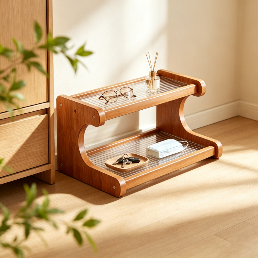 Two-Tier Rainbow Glass Desktop Organizer Shelf