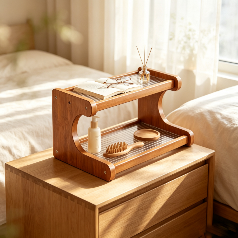 Two-Tier Rainbow Glass Desktop Organizer Shelf