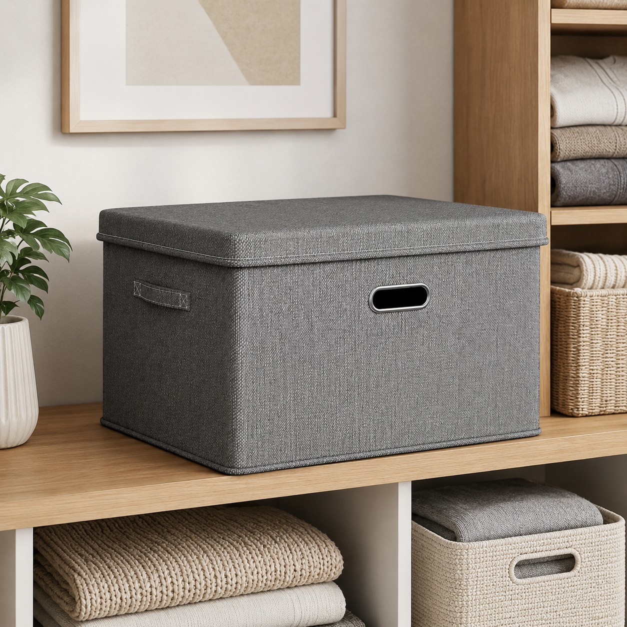 Gray Foldable Storage Box with Lid