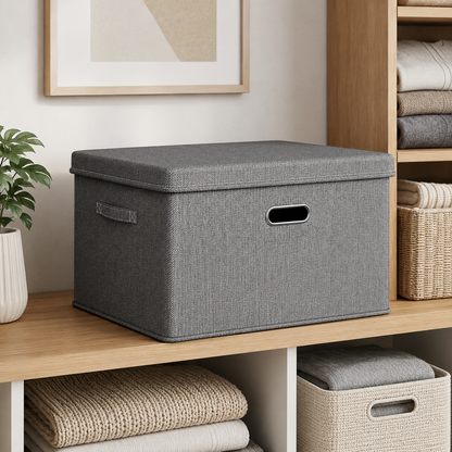 Gray Foldable Storage Box with Lid
